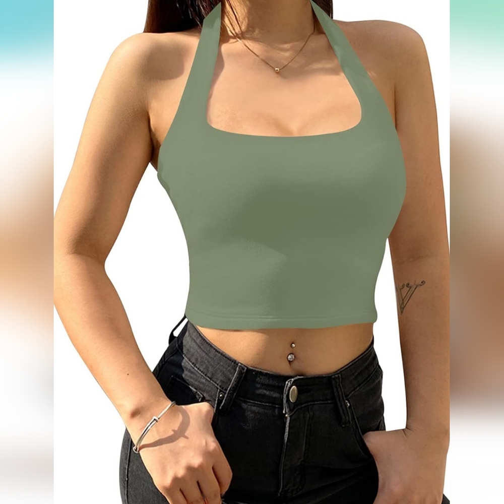 NWT REORIA Women's Trendy Sexy Halter Neck Y2K Cropped Top